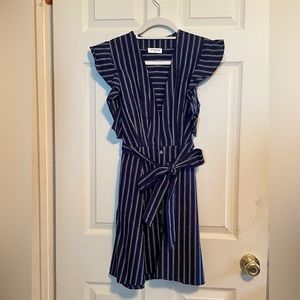 Balletcore Navy Blue Sundress with white pinstripes